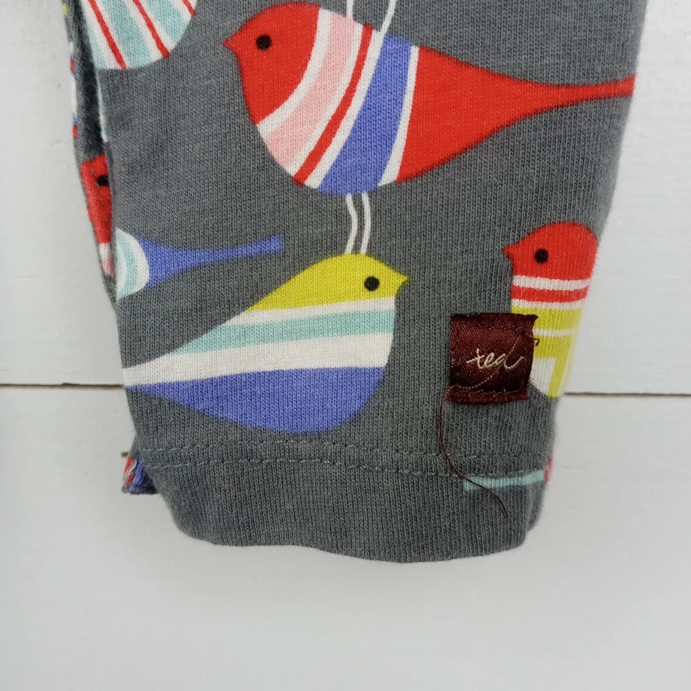 Tea Collection girls 0-3 mos gray with colorful bird design pant romper long